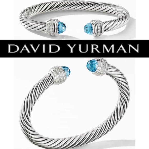 David Yurman Jewelry - DAVID YURMAN 7mm Cable Bracelet Blue Topaz Diamond